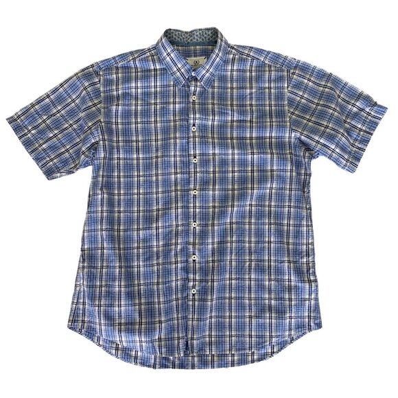 Bugatchi Mens Button Down Shirt Blue Short Sleeve Casual Resortwear - Picture 1 of 4